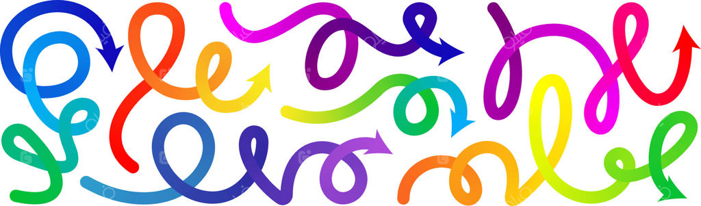 مجموعه فلش خط گرادیان. نماد دایره‌ای خلاق. الگوی خطی پیچ‌خورده و طرح‌های رنگارنگ. نشان گرافیکی تغییر مسیر، دایره‌های رنگی و خطوط قوی و منحنی.