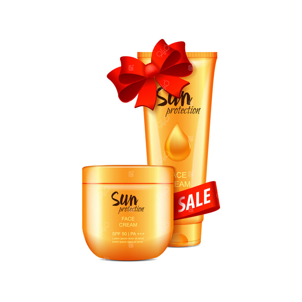 فروش ست آرایشی با روبان و پاپیون قرمز، تصویرسازی. مناسب برای وب، مجله یا تبلیغات