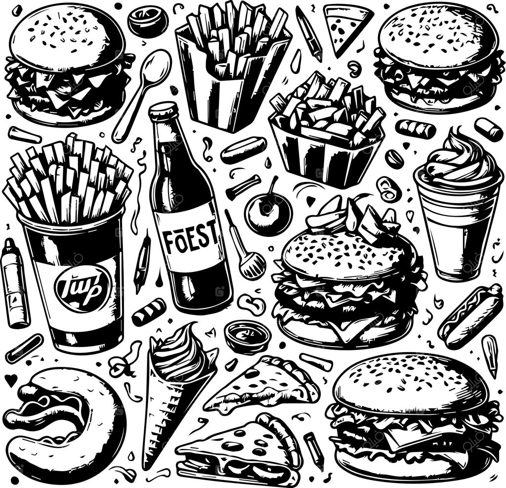 المان‌های فست فود با طراحی دستی