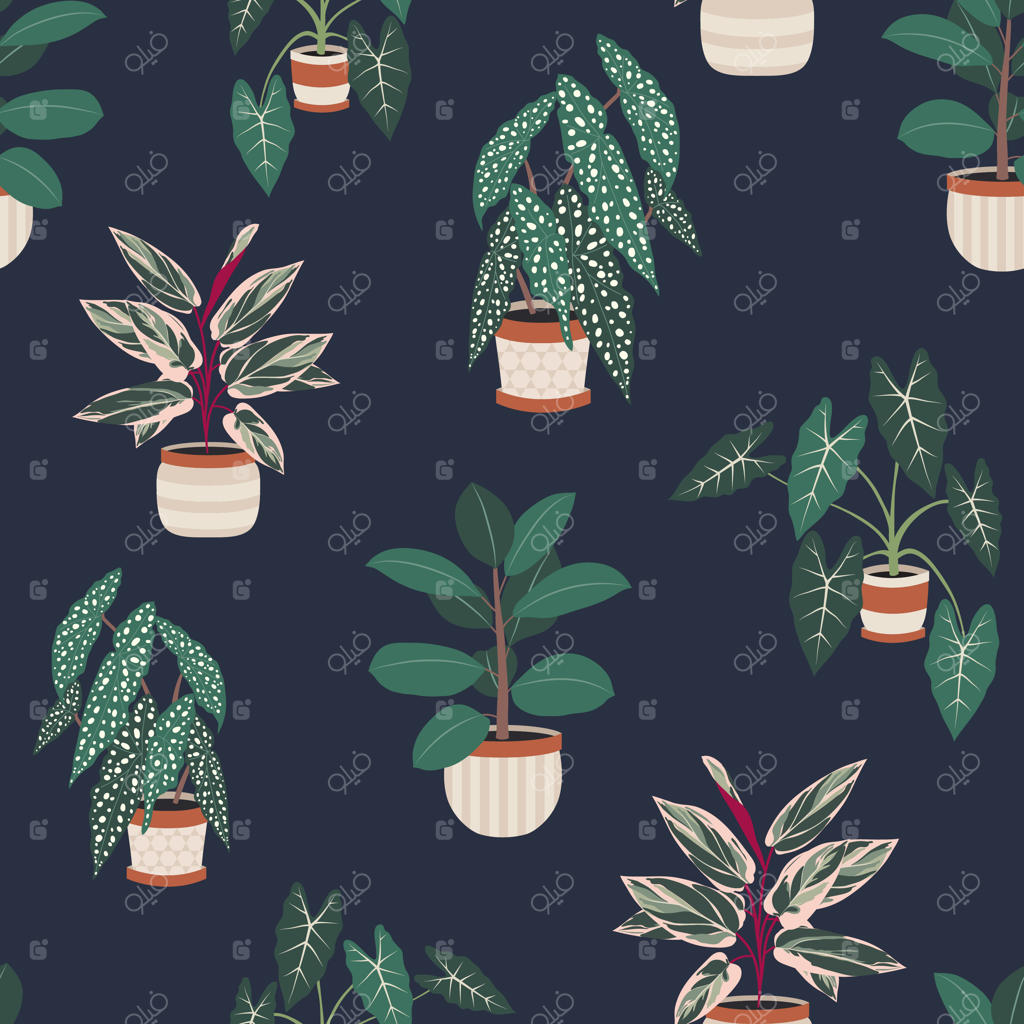 الگوی یکپارچه با گیاهان تزئینی در گلدان‌ها