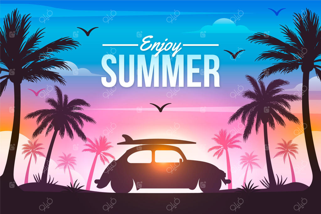 تصویرسازی تابستانی با گرادیان رنگ‌ها