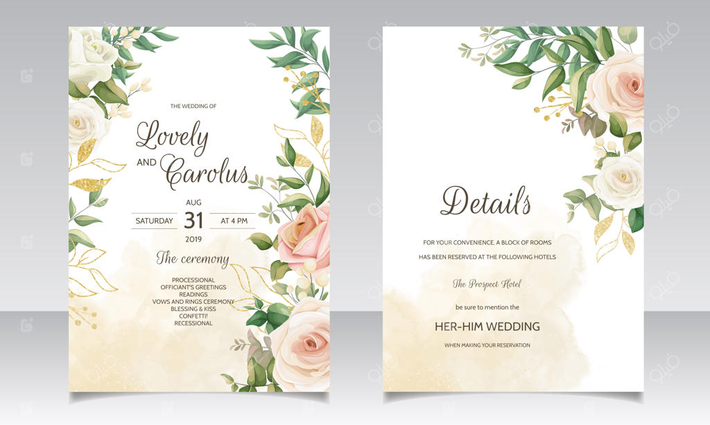 ست قالب دعوت‌نامه عروسی با قاب گل‌های زیبا