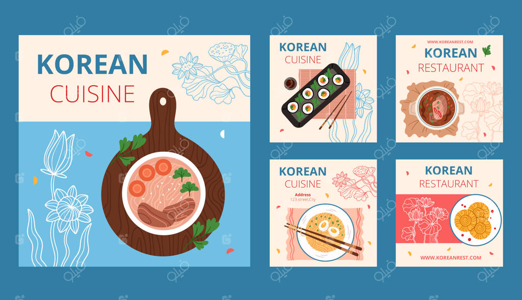 پست اینستاگرام رستوران کره‌ای طراحی شده با دست