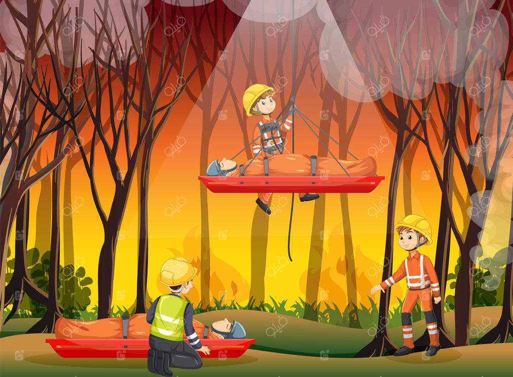 صحنه آتش‌سوزی با نجات آتش‌نشان به سبک کارتونی