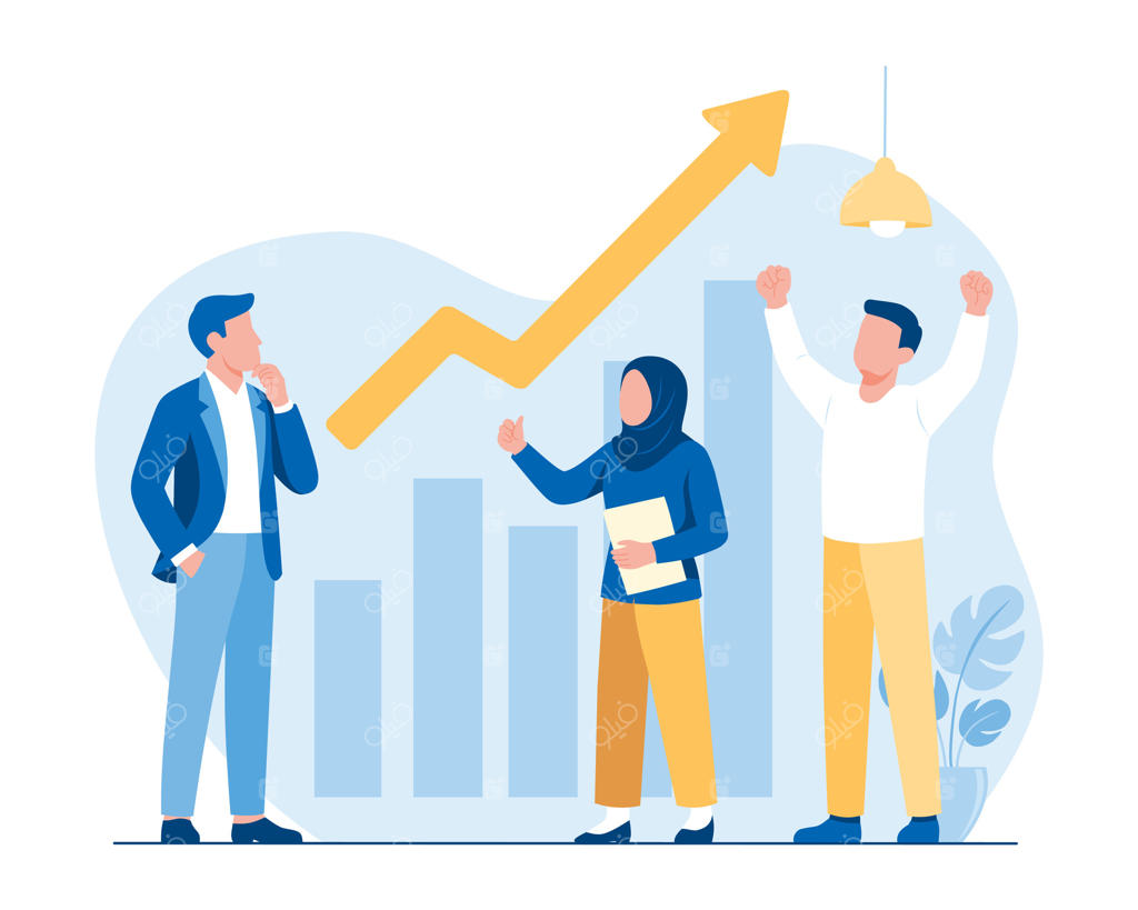 وکتور حرفه‌ای جشن رشد و موفقیت کسب‌ و کار با تیمی متنوع