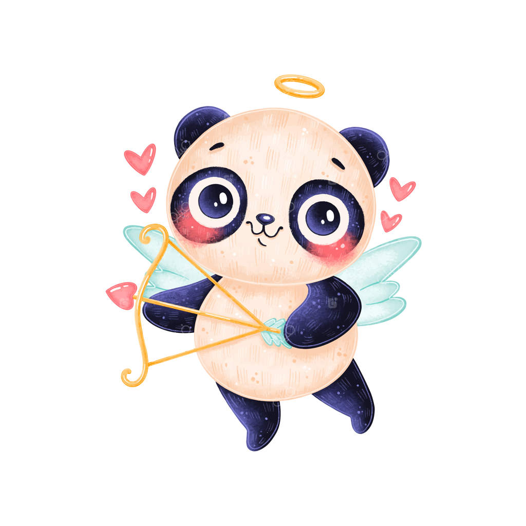پاندای کارتونی کیوت در نقش کوپید. حیوانات روز ولنتاین.