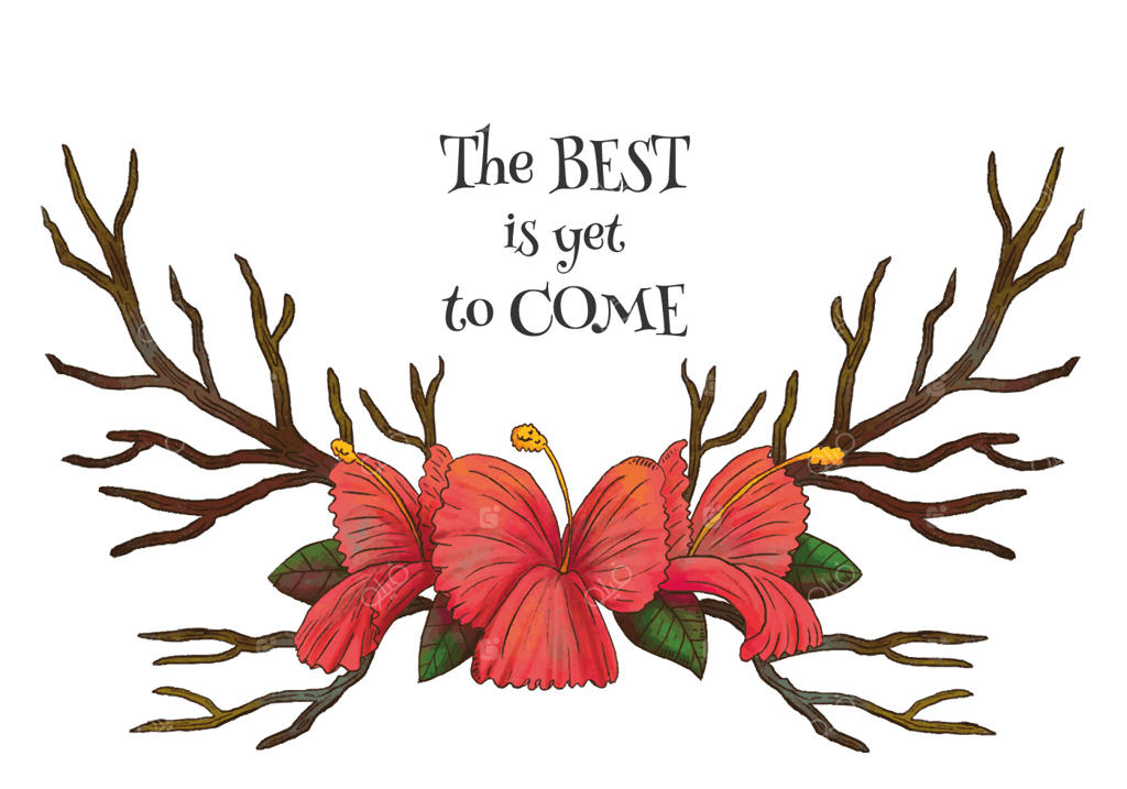 شاخ‌های آبرنگی با گل‌های قرمز و جمله انگیزشی وکتور