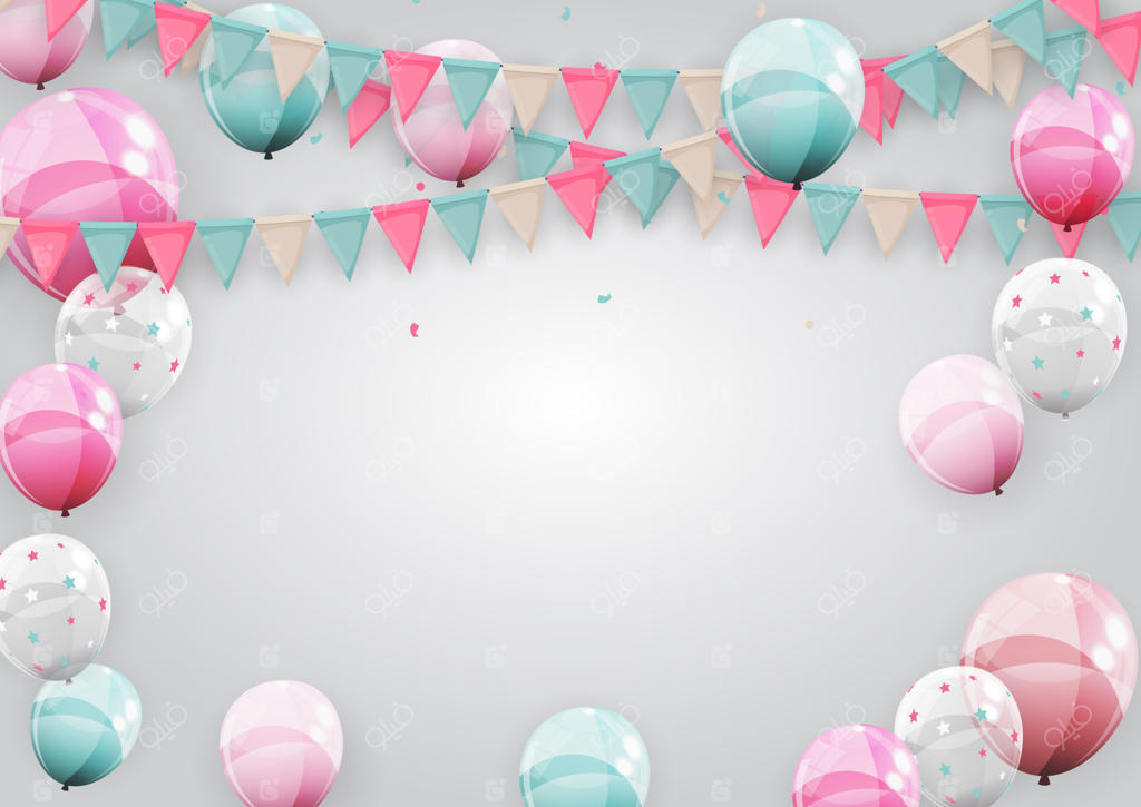 پس‌زمینه جشن تولد با پرچم‌ها و بادکنک‌ها