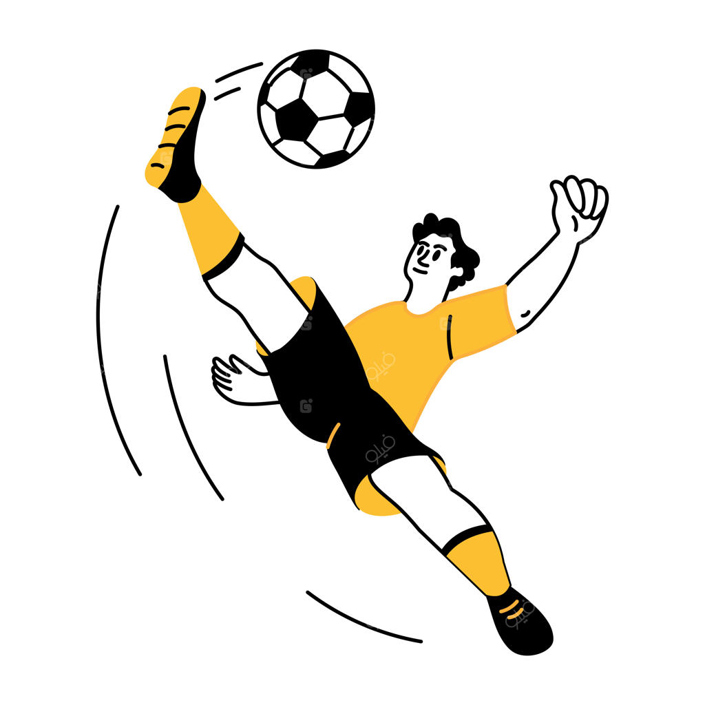 تصویرسازی به سبک طراحی از بازیکن فوتبال در حال شوت کردن توپ