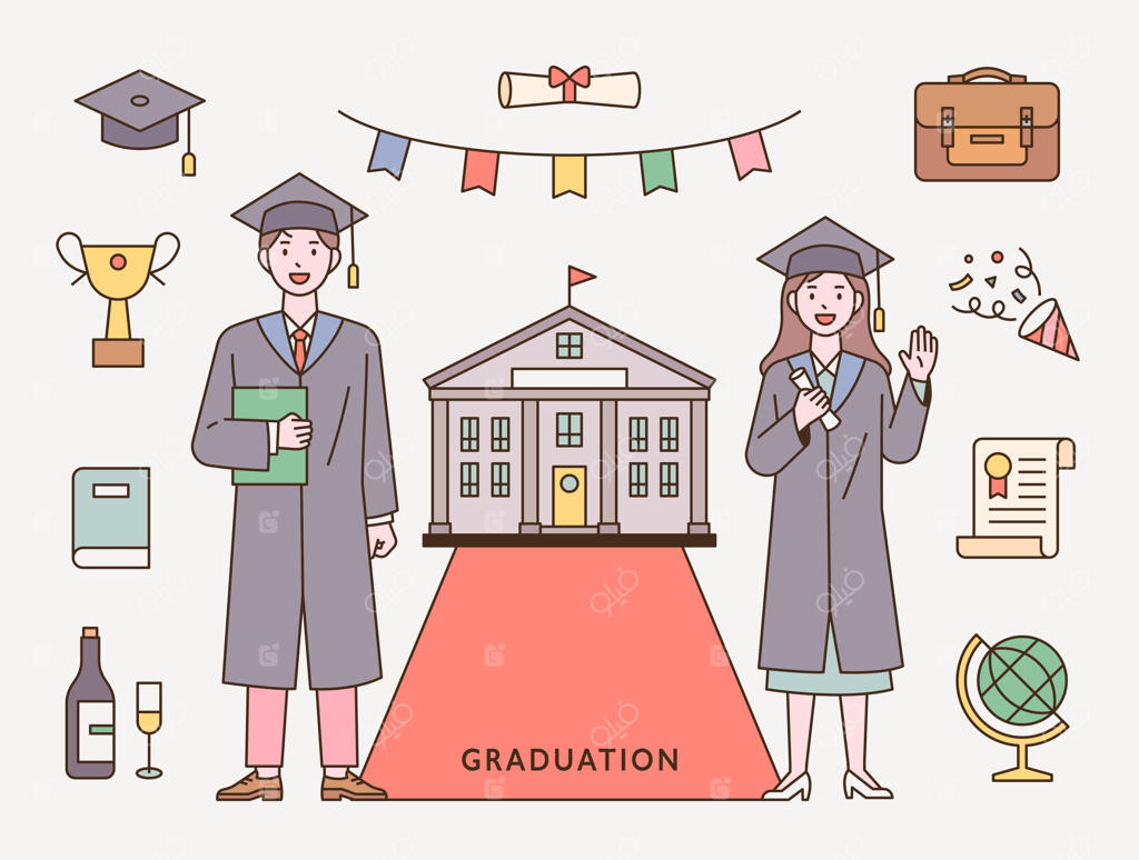 دو شخصیت فارغ‌التحصیل در لباس فارغ‌التحصیلی