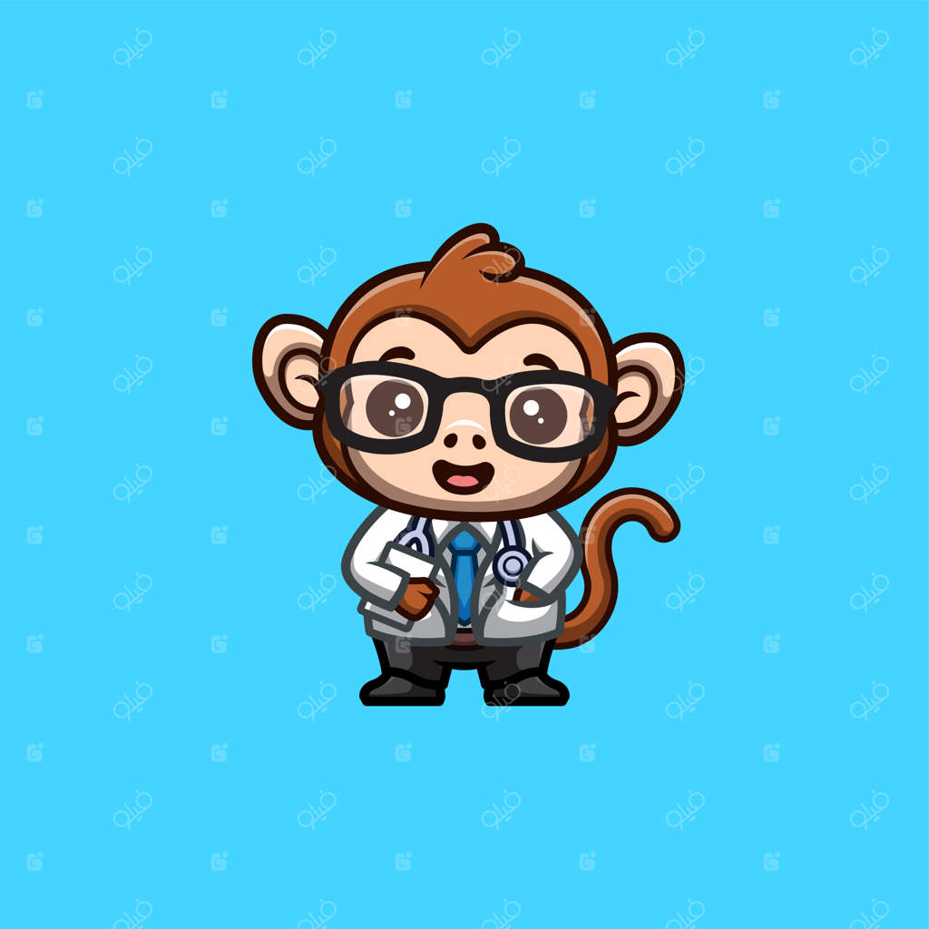 لوگوی جذاب شخصیت کارتونی دکتر میمون بامزه و خلاق