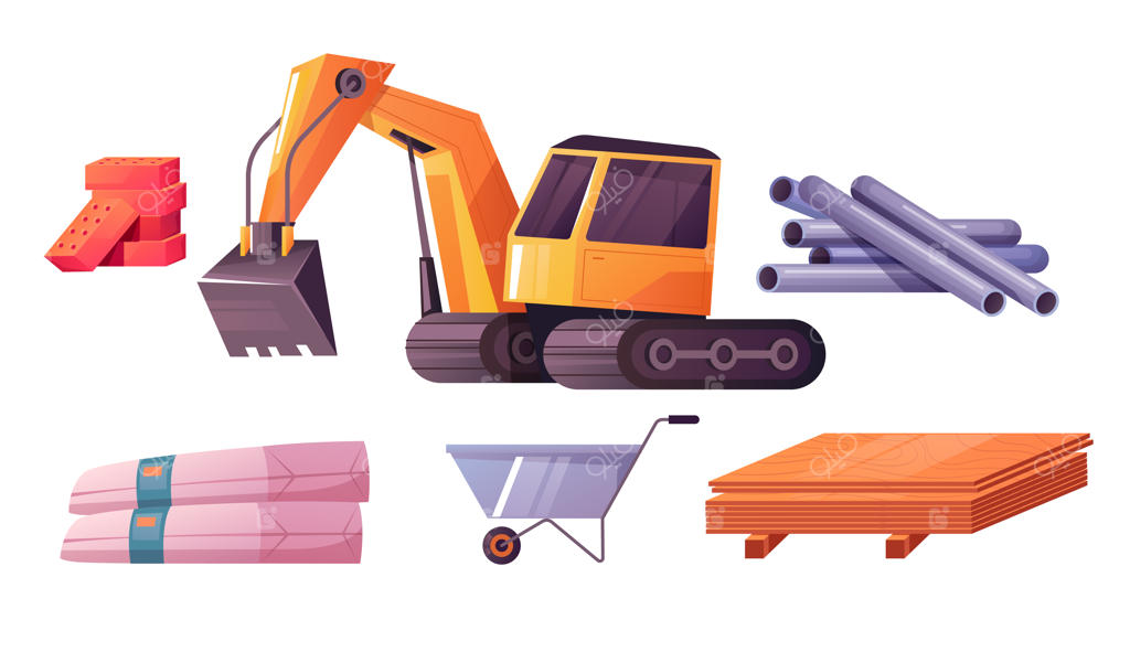 مجموعه ایزوله از مصالح ساختمانی - طراحی کارتونی و تخت