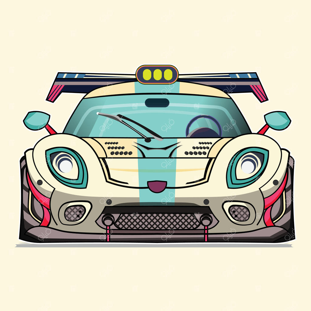 ماشین کارتونی با نوار زرد و آبی