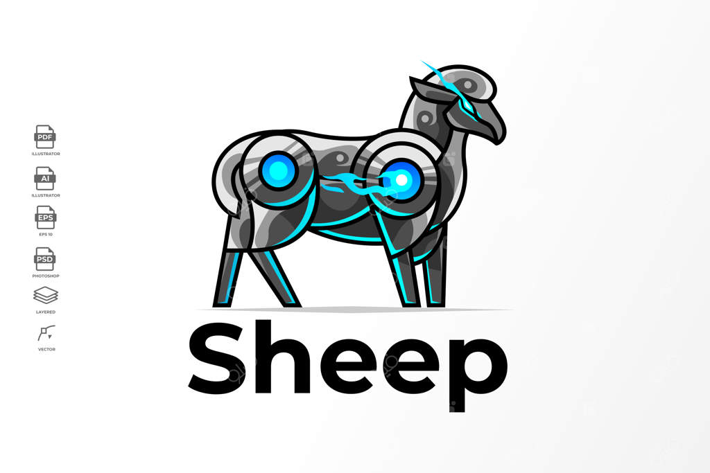 قالب طراحی لوگوی رباتیک گوسفند مدرن