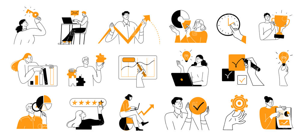 وکتور تصویرسازی افراد در فعالیت‌های مختلف کسب‌ و کار