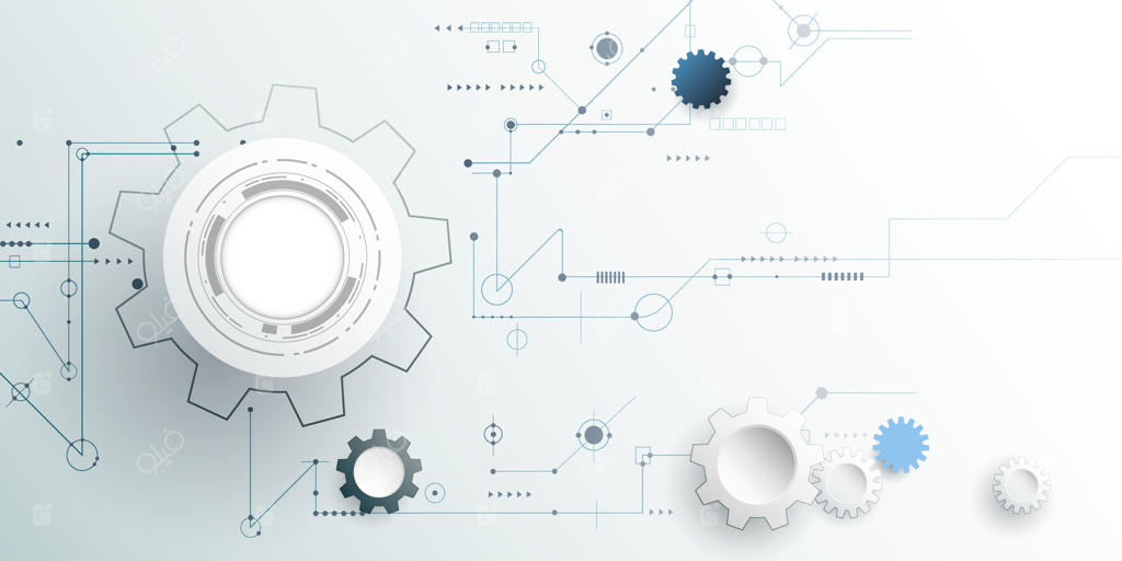 مدار چاپی و چرخ دنده بر پس‌زمینه سفید