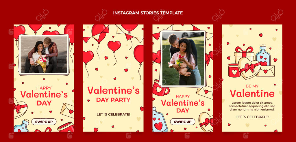 مجموعه استوری‌های اینستاگرام روز ولنتاین با طراحی دستی