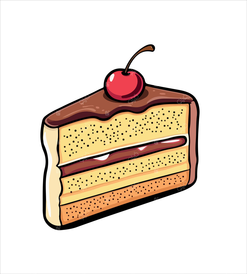 یک تکه کیک با گیلاس روی آن