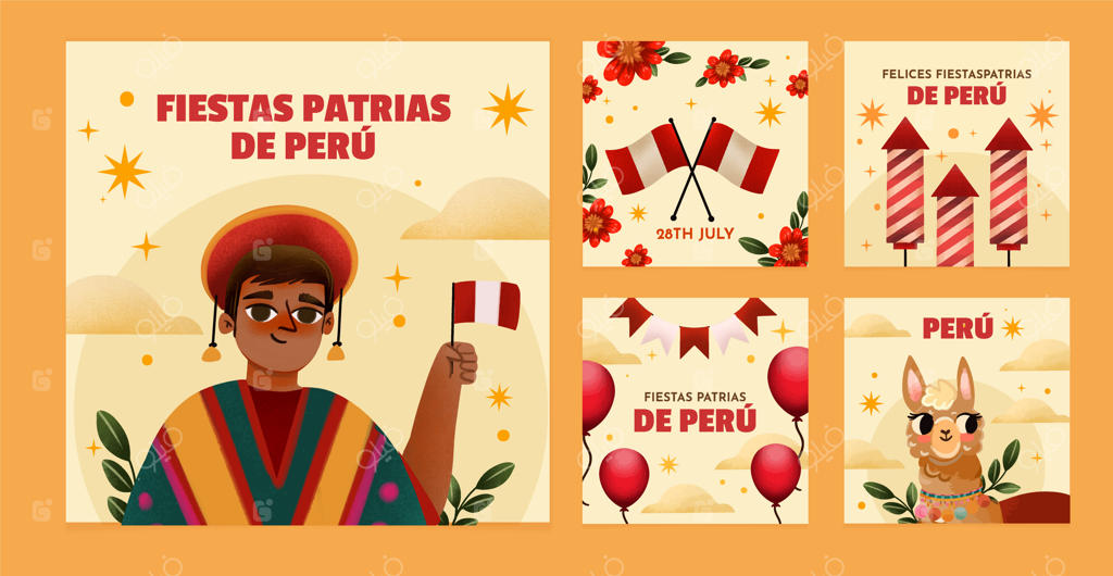 کلکسیون پست‌های اینستاگرام آبرنگی برای جشن‌های ملی پرو