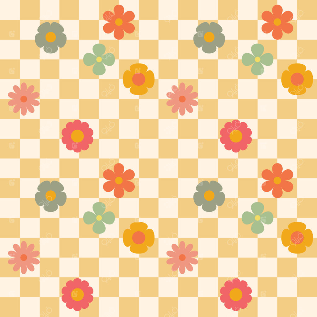 طرح گل زرد کم‌رنگ و شطرنجی. پترن یکپارچه با گل‌های ساده به سبک دهه ۷۰ میلادی. پس‌زمینه‌ خاص برای تی‌شرت، پوستر، کارت و چاپ. طرحی شاد و جالب.