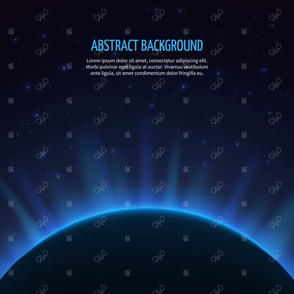 پس‌زمینه فضایی انتزاعی با سیاره و طلوع خورشید: کهکشان و زمین، طلوع خورشید در نجوم، تصویر برداری وکتور