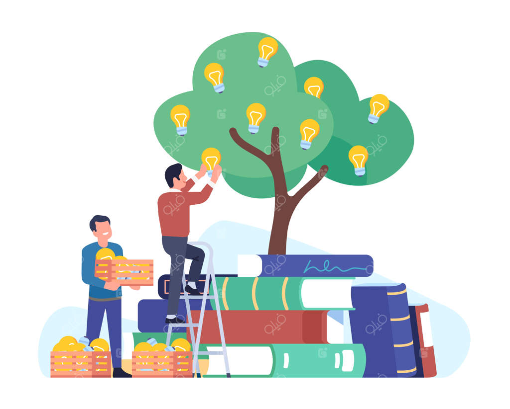 الهام از کتاب‌ها: دانایی به عنوان منبع نوآوری - مردانی که با چراغ‌های الهام‌بخش درخت می‌کارند - ادبیات آموزشی - جعبه‌های چراغ‌ - طوفان فکری خلاقانه - مفهوم گرافیکی