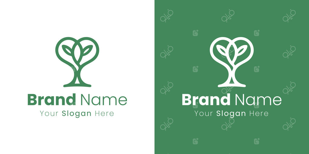 طراحی لوگوی هویت برند درخت قلبی شکل برای کشاورزی ارگانیک و پایدار