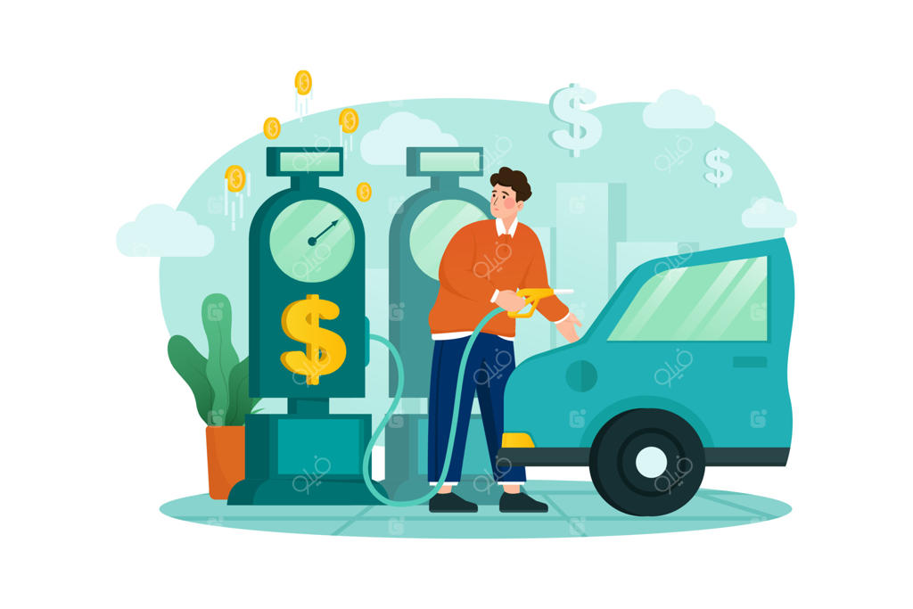 تاجر در حال بنزین زدن از پمپ دلاری