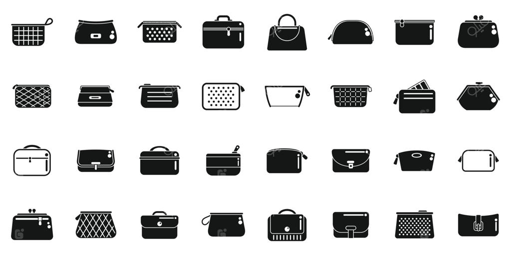 مجموعه آیکون‌های کیف آرایشی و پیرایشی ساده وکتور. زیبایی آرایشگر