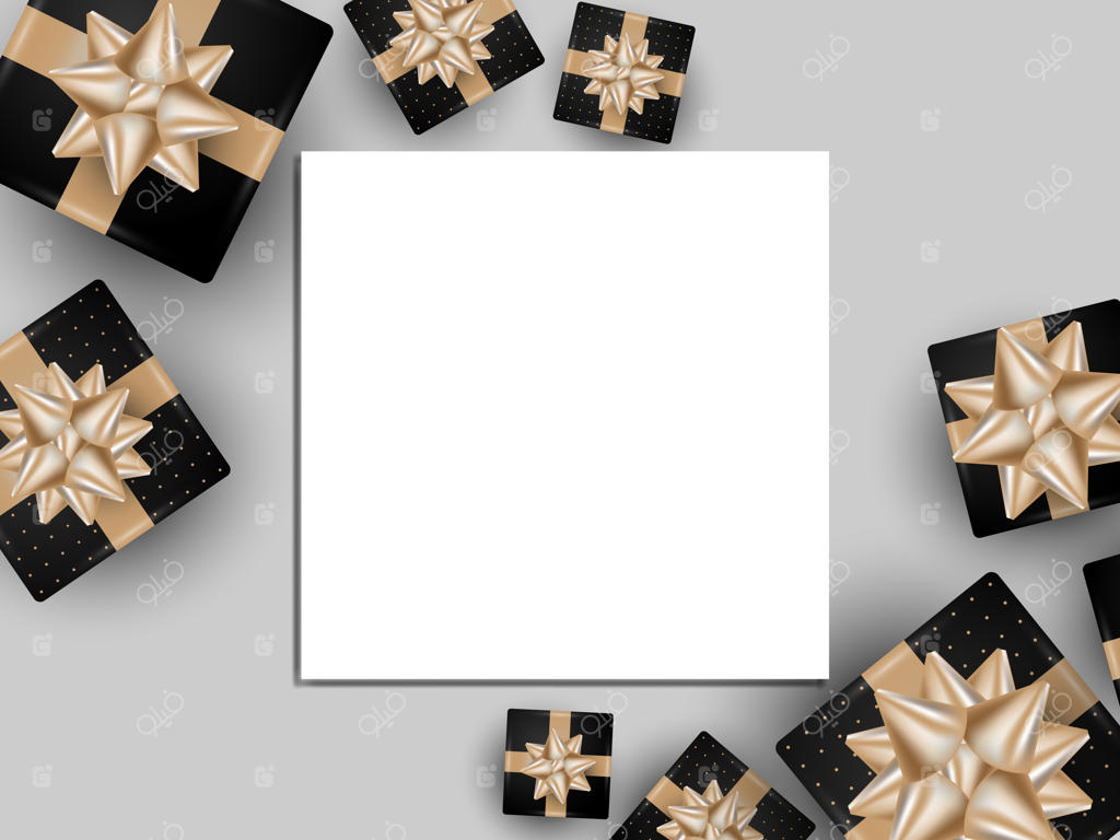 طراحی قالب بنر با پس‌زمینه قاب سفید و جعبه هدیه.