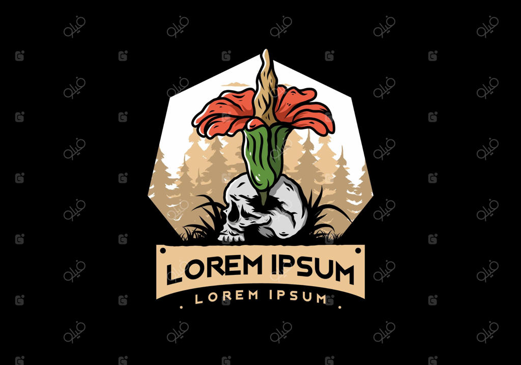 تصویر جمجمه با گل جسد در حال رشد