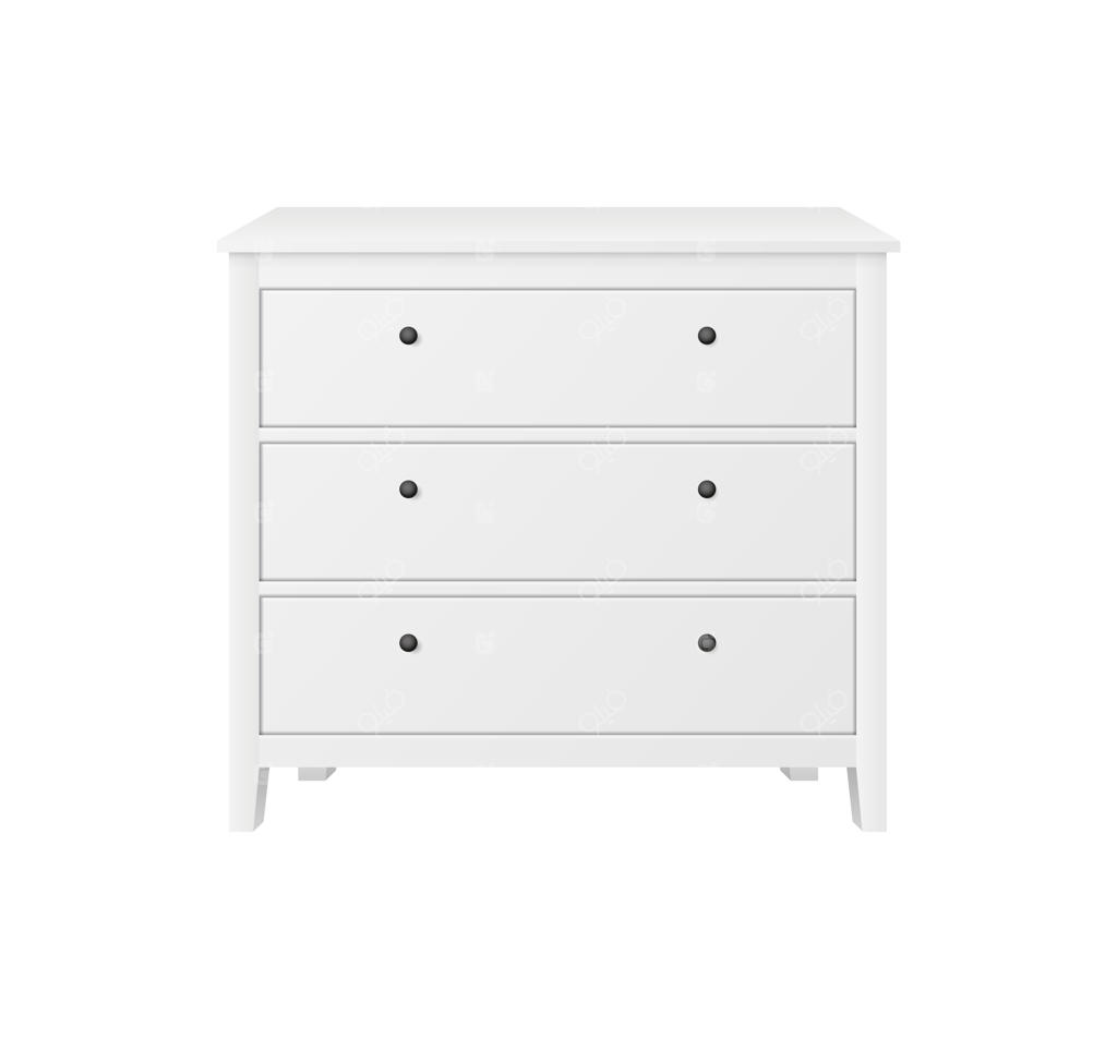 آیکون واقع‌گرایانه با تصویرسازی وکتور از یک کمد مدرن سفید با دسته‌های گرد کوچک