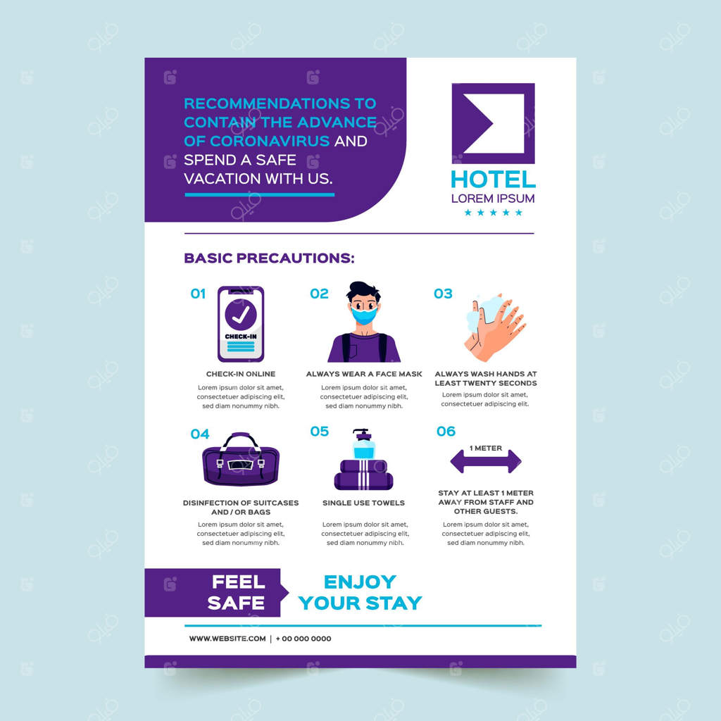 قالب پوستر پیشگیری از کرونا برای هتل‌ها