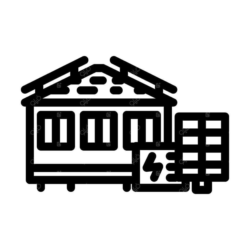 نقاشی آیکون خطی پنل‌های خورشیدی برای خانه‌های سیار