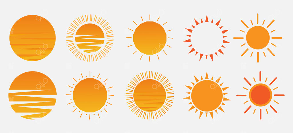 مجموعه‌ای از آیکون‌های خورشید خوشحال با حرکات مختلف دست