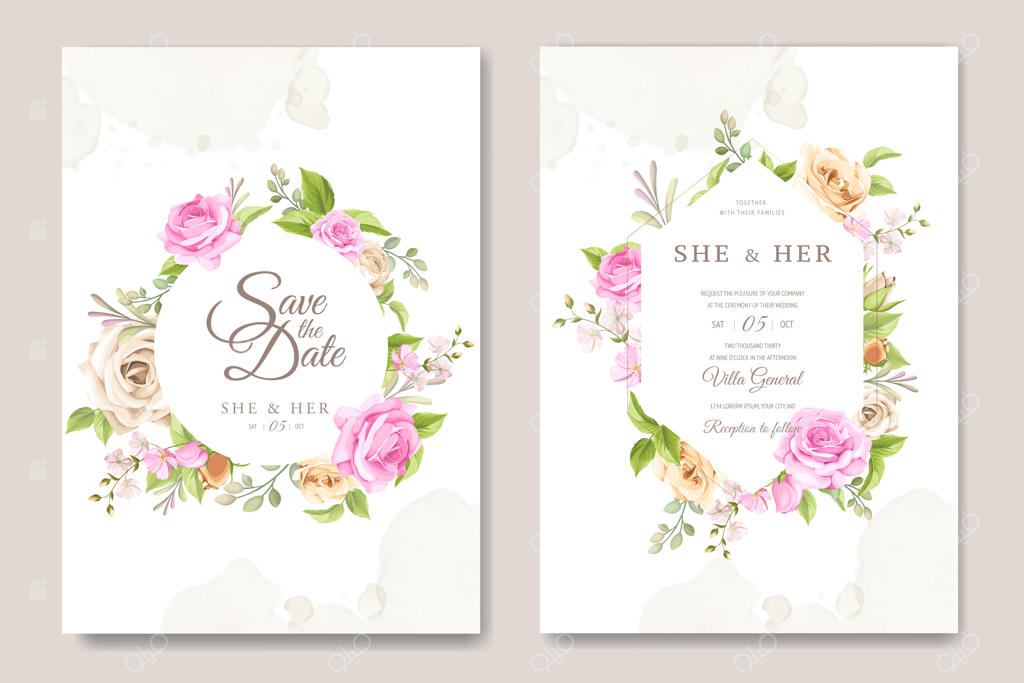 کارت دعوت عروسی با طرح گل‌های رز زیبا