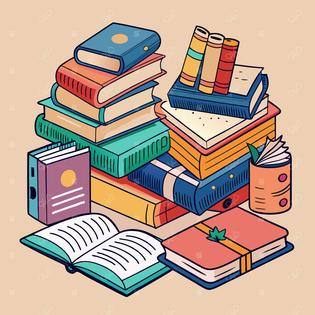 تصویرسازی خلاقانه و رنگارنگ آموزشی با کتاب‌ها و لوازم تحریر مدرسه