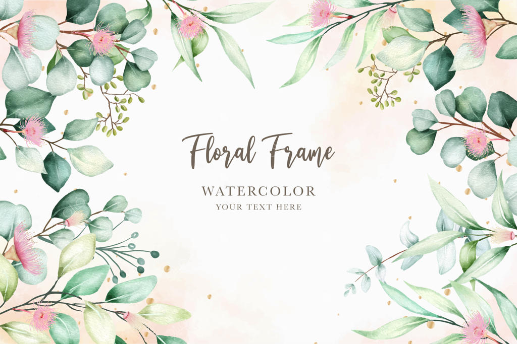 طراحی پس‌زمینه تاج گل و برگ‌های دست‌کشیده