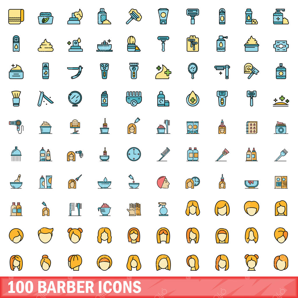 مجموعه 100 آیکون آرایشگری، سبک خط‌ رنگی