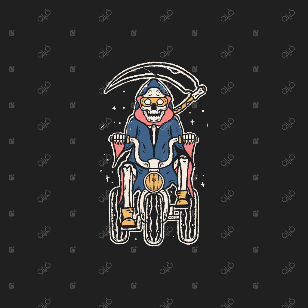 تصویر قدیمی دروگر مرگ سوار بر سه‌چرخه