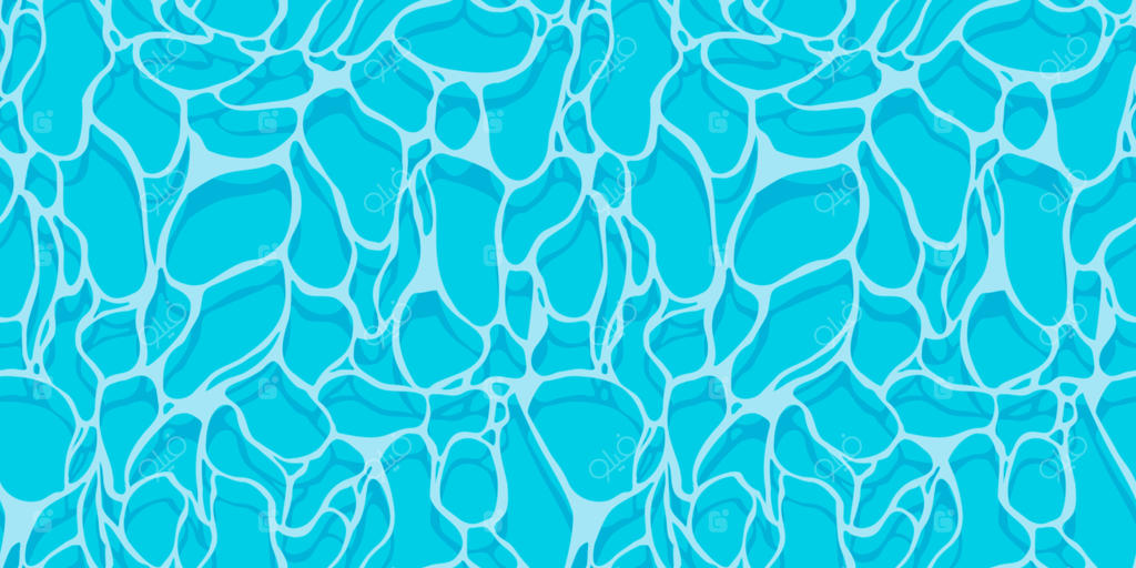 طرح بدون درز استخر آبی: نمای بالا از سطح آب در سبک کارتونی، بافت وکتور تابستانی با امواج ملایم دریا و عمق مایع شنا