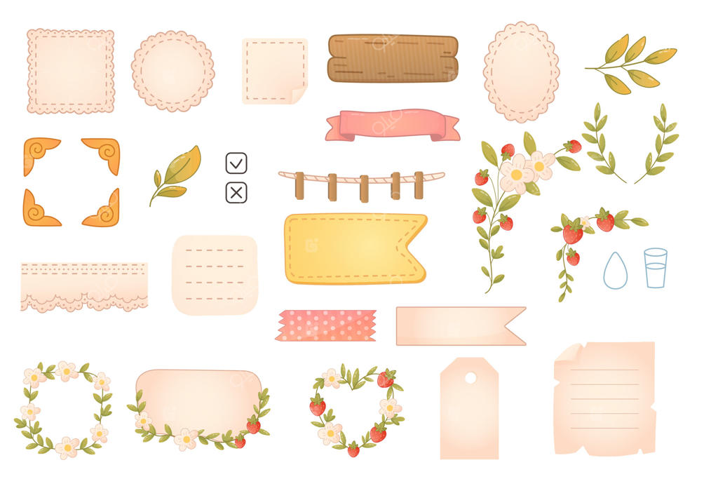 عناصر و طرح‌های دکوری بامزه برای اسکرپ‌بوکینگ - نسخه وکتور حرفه‌ای