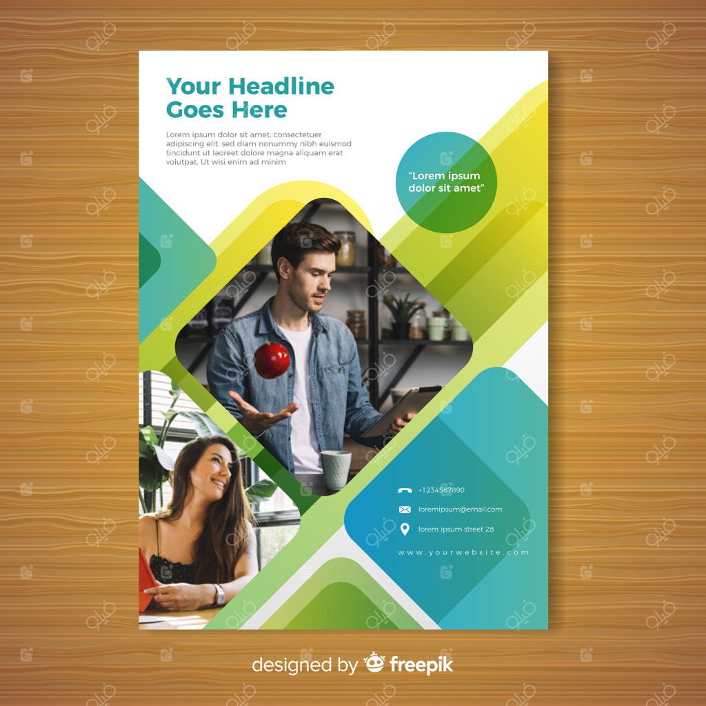 تراکت تجاری مدرن با طرح موزاییکی عکس‌ها