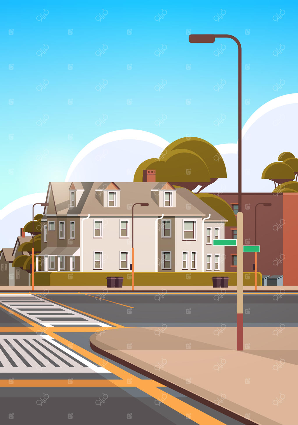 ساختمان‌های نمای شهری: خیابان‌های خالی بدون مردم در شهر و املاک و مستغلات