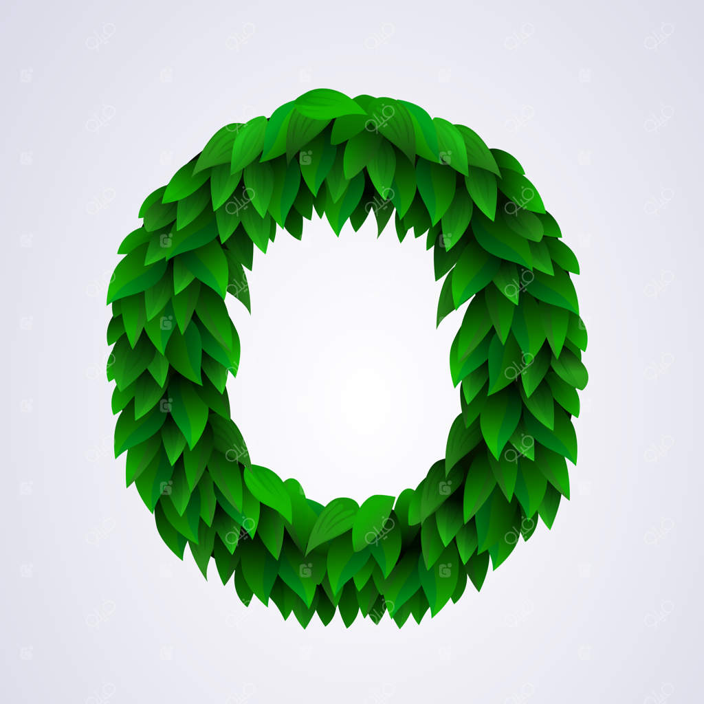 حروف الفبا ساخته شده از برگ‌های سبز تازه، حرف اُ