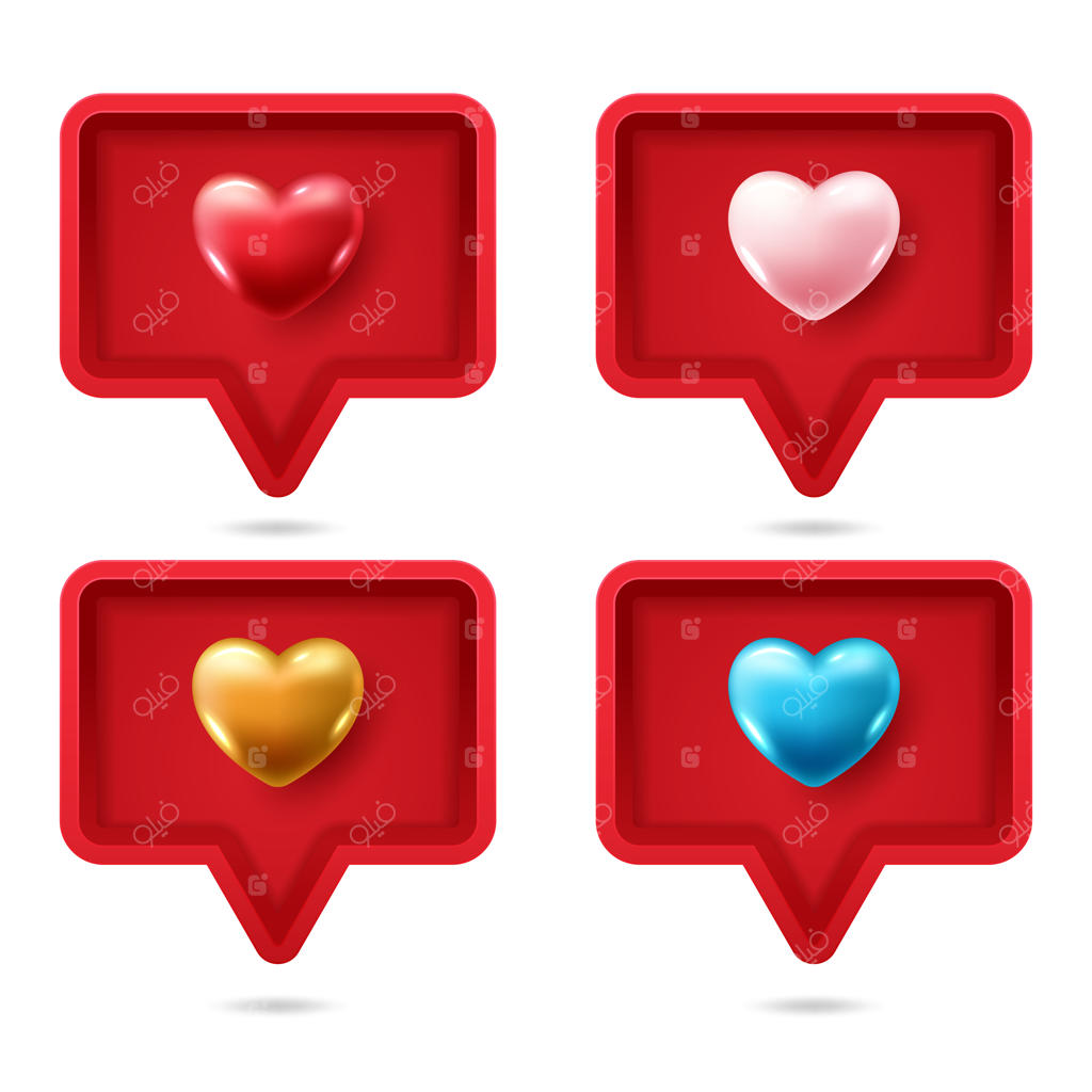 حباب گفتگوی سه‌بعدی واقعی با قلب سه‌بعدی رنگارنگ