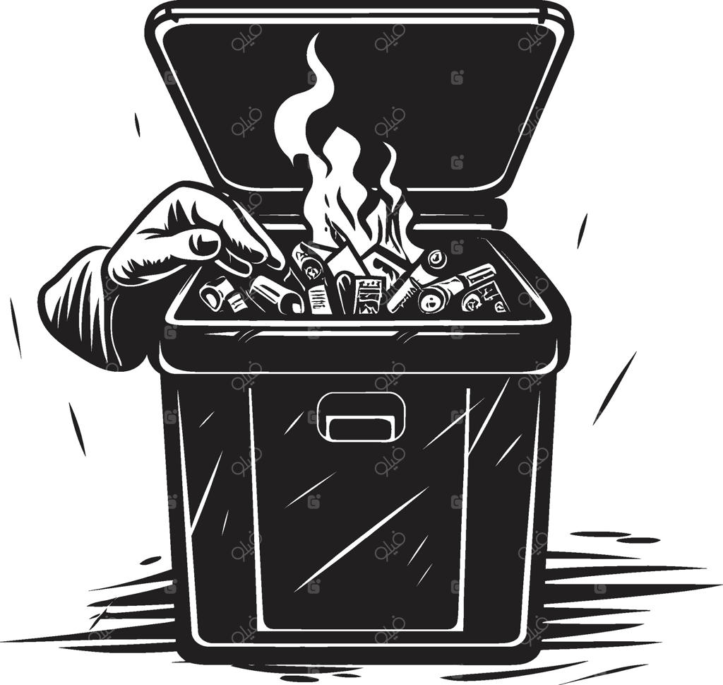 سیگار ممنوع: نماد ترک سیگار و سطل زباله سیاه