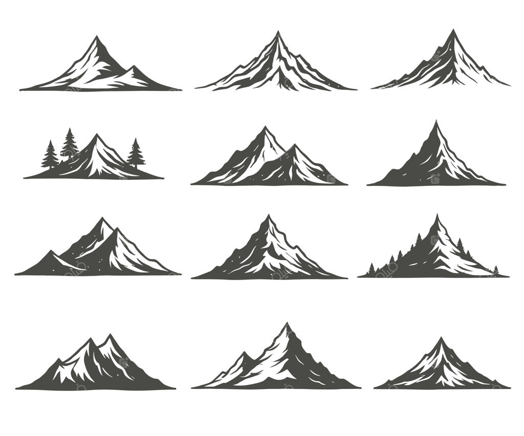 مجموعه طرح‌های دستی سایه‌نمای کوه برای تم‌های ماجراجویی و طبیعت‌گردی