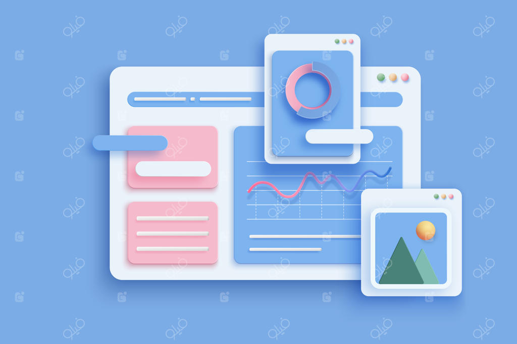 مفهوم برنامه‌های آنلاین: تصویر صفحه وب و نمودار با نشانگر ماوس