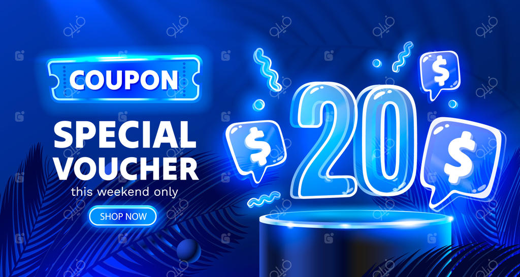 بنر نئون پیشنهاد ویژه: کوپن تخفیف ۲۰ دلاری